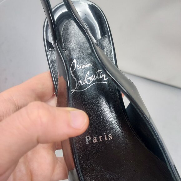Christian Louboutin Hot Chickita Slingback Patent Flat Black Shoe - Picture 5 of 10